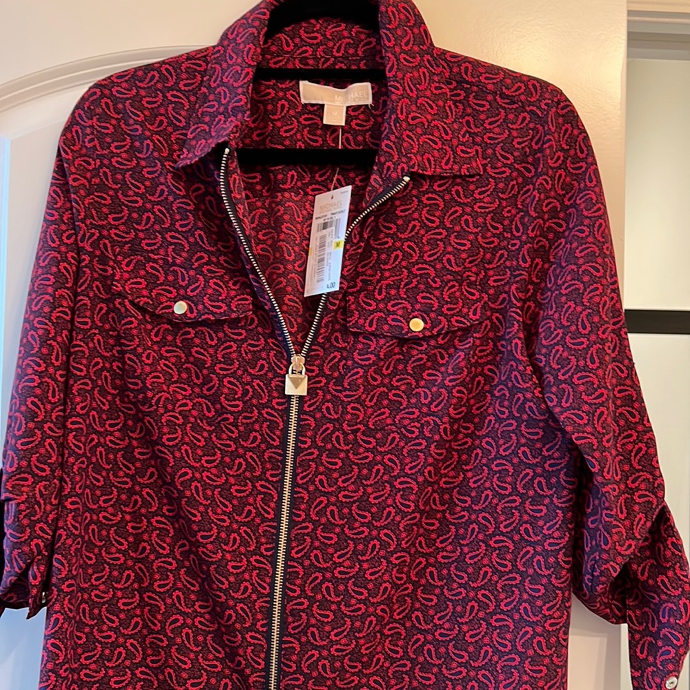 Red and blue blouse